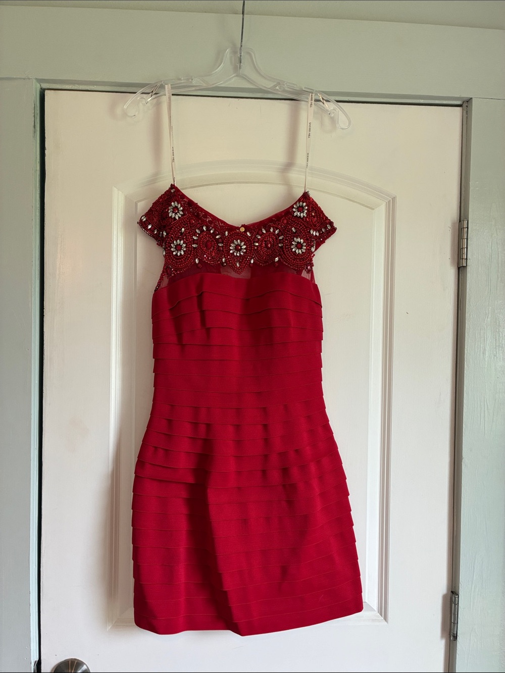 Sherri Hill Red Beaded Off-Shoulder Mini Dress